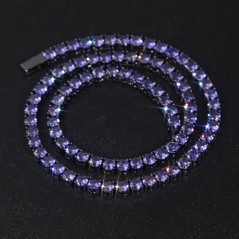5mm Hip Hop Tennis Chains Jewelry Mens Black Purple Diamond Stone Chain Necklace Fashion Jewelry