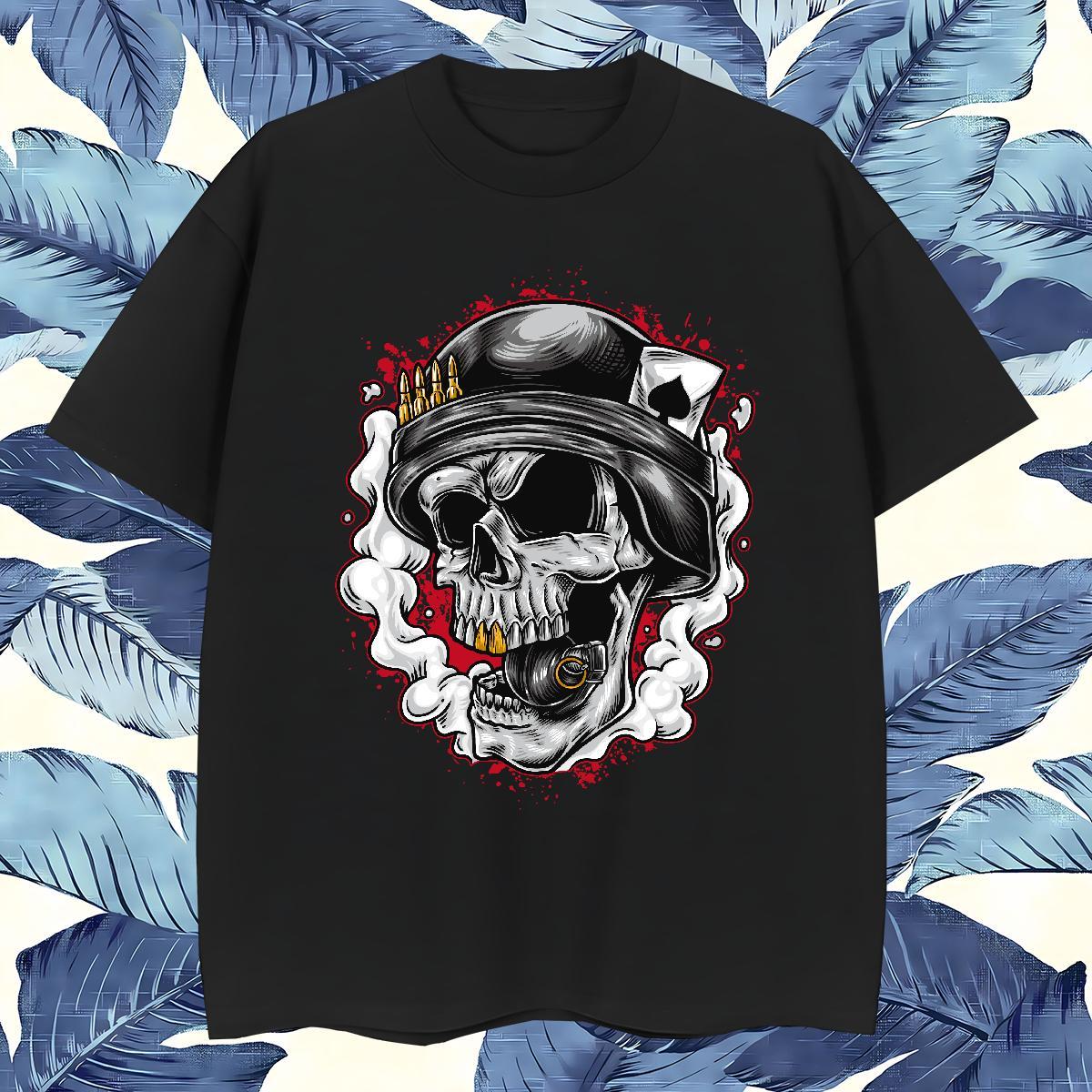 Wholesale T shirt 230g Pure Cotton skull Sports Casual DIY Anime O Neck Short Sleeves Men Clothes T-Shirt Customized Polos