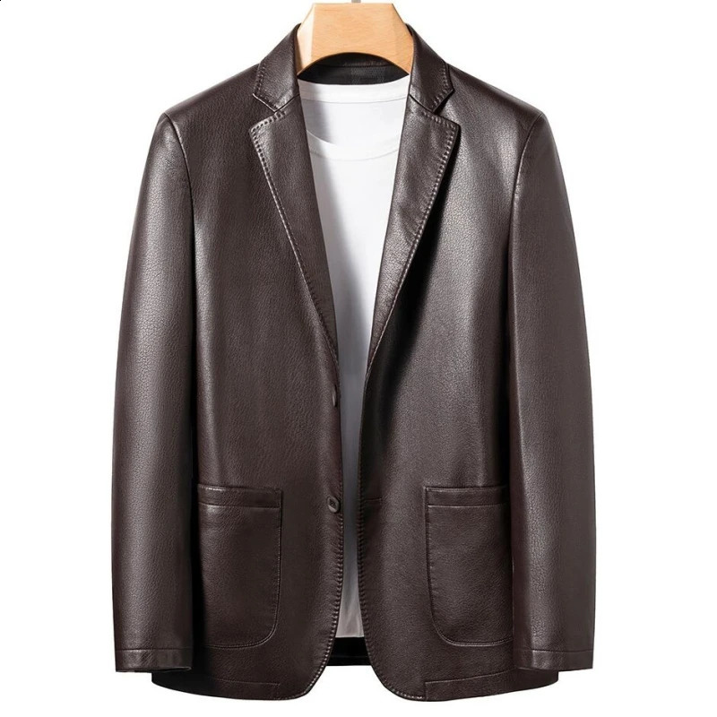 High Quality Mens Suit Leather Jacket Fashion Leather Coat Autumn and Winter Casual Small Suit Coat Men Leather Jacket 240822