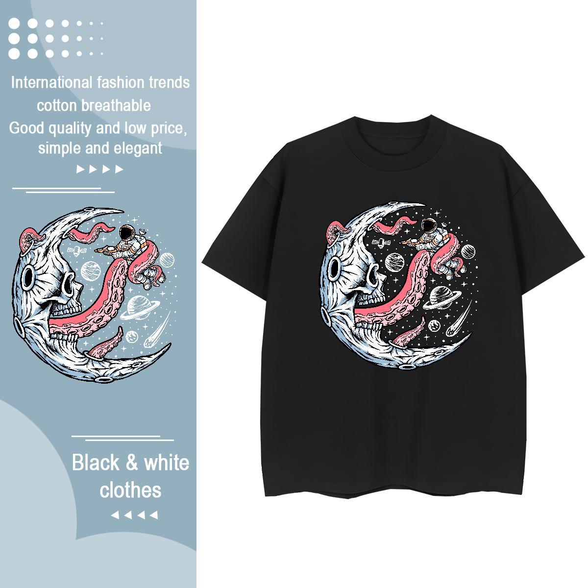 High quality Women Tees 230g Cotton spaceman Casual Daily Wear Women T Shirts Breathable Crew Neck Anime Tshirts