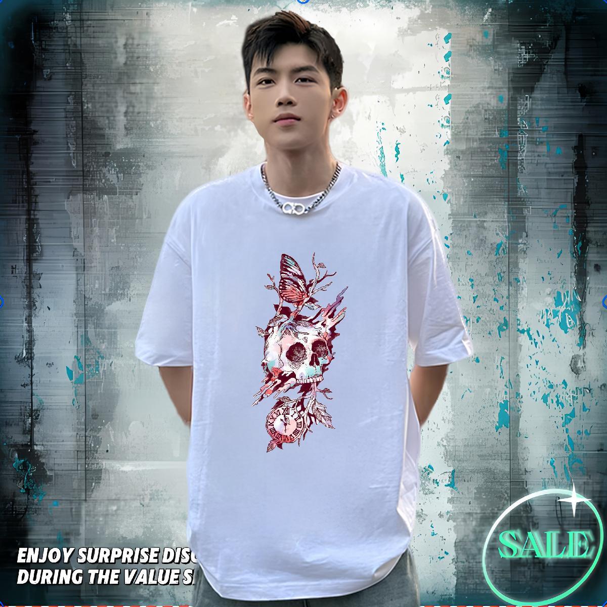 High Quality Mens T Shirts 230g 100% Cotton skull Casual Plus Size Custom Breathable Men Tees Fashion Casual Tshirts