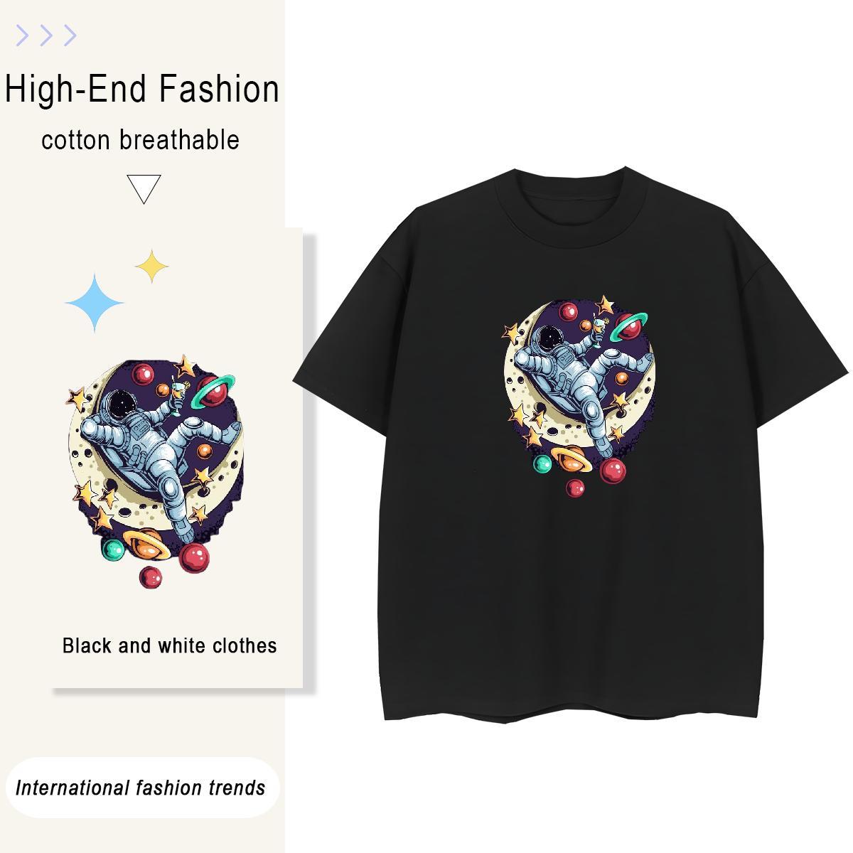 Loose fit Women Tshirts 230g Cotton universe Outdoor T shirt O-Neck Short Sleeve Plus Size Custom Top Tees