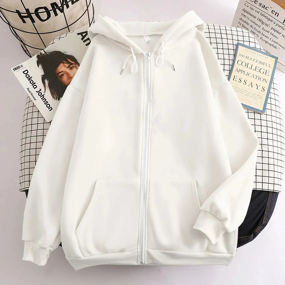High Street Hoodie Men Solid Color Zip Up Long Sleeve Loose Jacket Coats Casual Hooded Sweatshirt Y2K Fashion Outdoor Clothes 240823