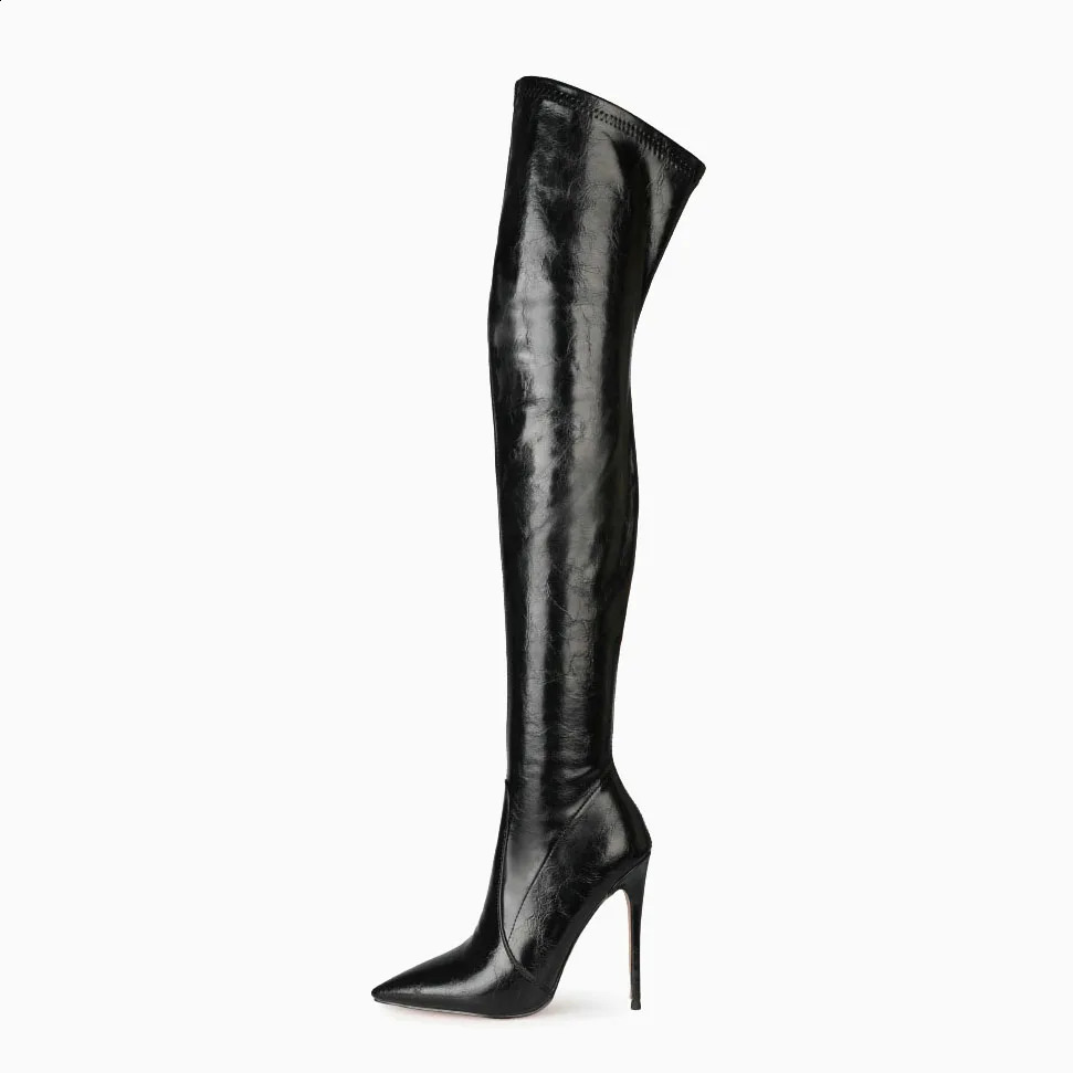 10/12cm High Heels Classic Smooth Leather Side Zipper Stills Over Knee Boots Pointed Toe Winter Arrival Womens Shoes 240823
