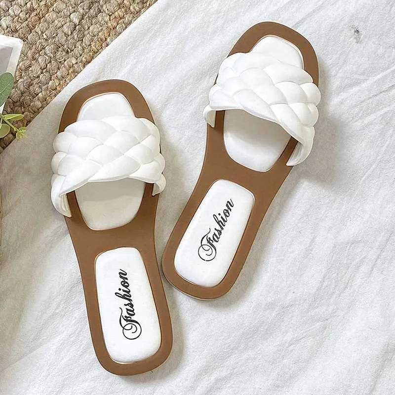 Slippers NEW Sandals Women New Open Toe Walking Solid Color Womens Shoes Woven Beach Female Lightweight Chaussure Femme H240322