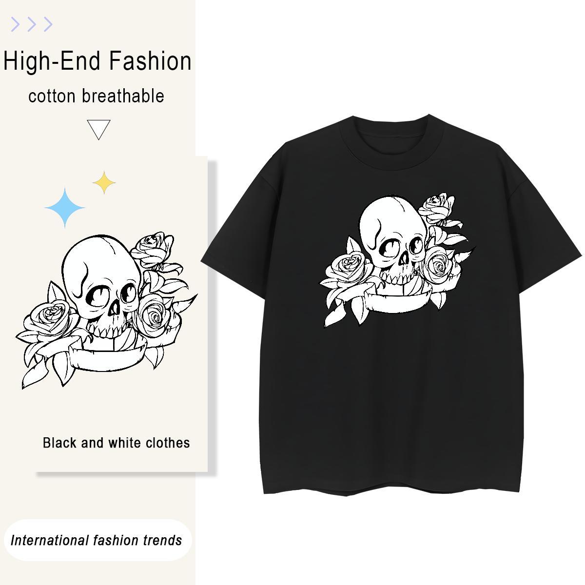 High Quality Man T Shirts 230g 100% Cotton flower Anime Printing Street Cartoon Print Breathable Crew Neck Tshirt for Man Woman Brand Tops Shirt