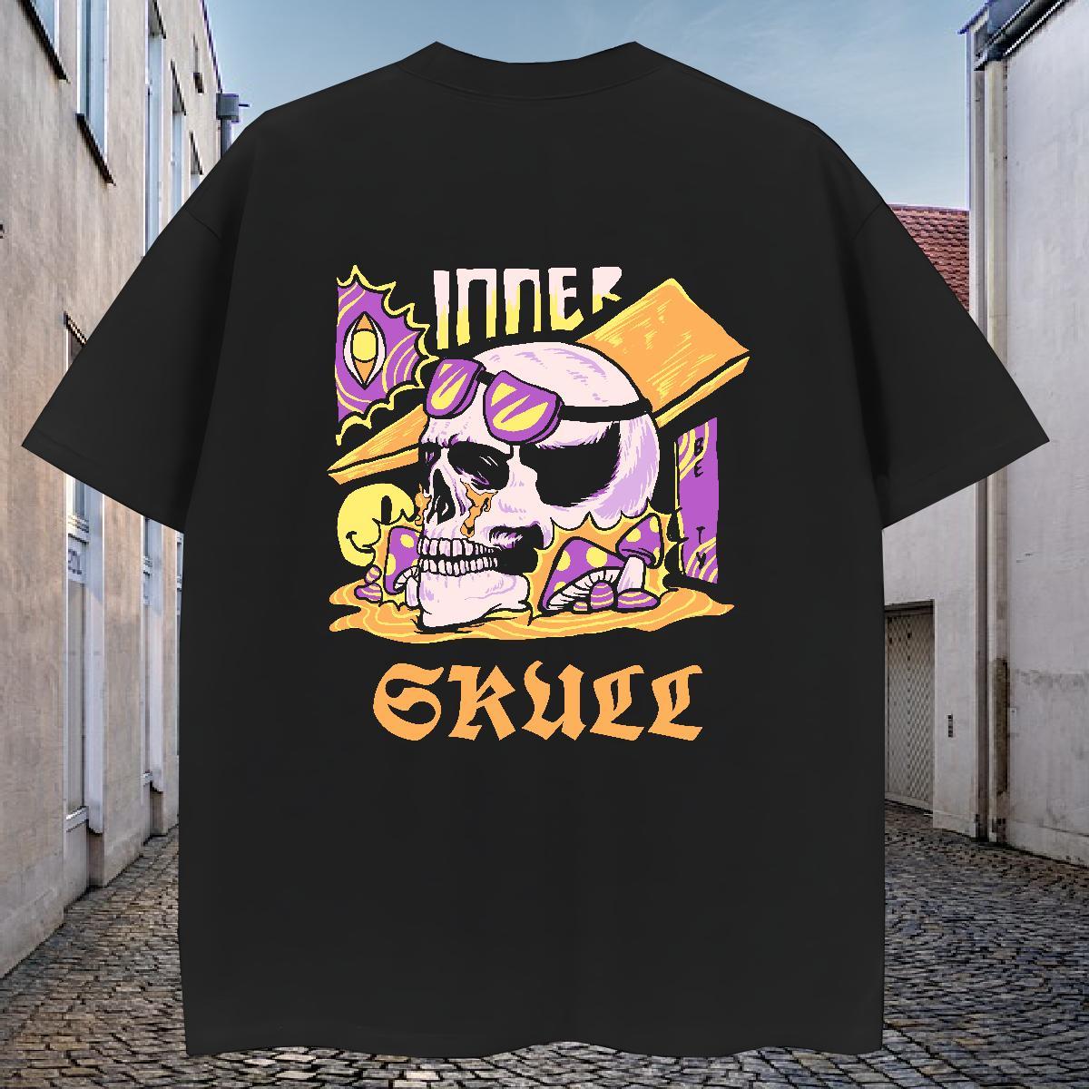 Loose Fit T-Shirts for Men 230g 100% Cotton skull Daily Outfit Oversized 4XL O Neck Short Sleeves Couples T Shirts 2024 Clothings