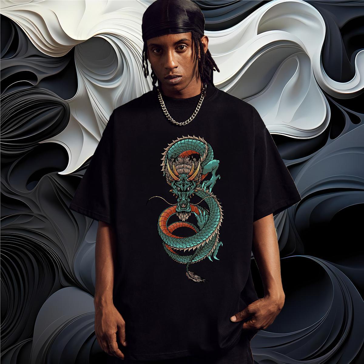 Unisex T Shirt For Man 100% Cotton 230g dragon Casual Beach Custom Print Oversized Short Sleeve O-Neck Couples T Shirts 2024 Tee Shirt
