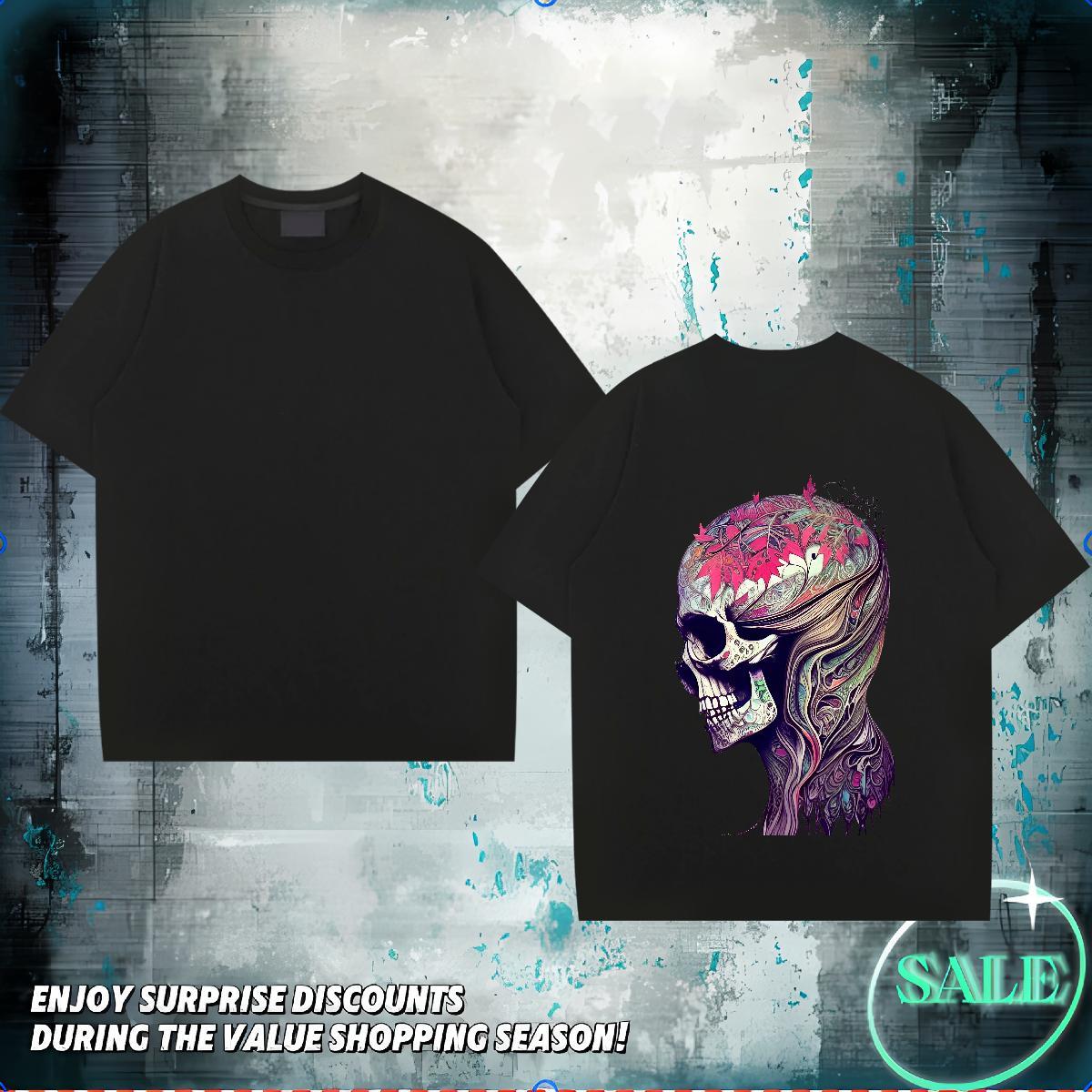 Popular T-Shirts for Men 100% Cotton 230g skull Sport DIY Logo Oversized Crew Neck Breathable Tshirt for Man Woman 2024 Designer Tees