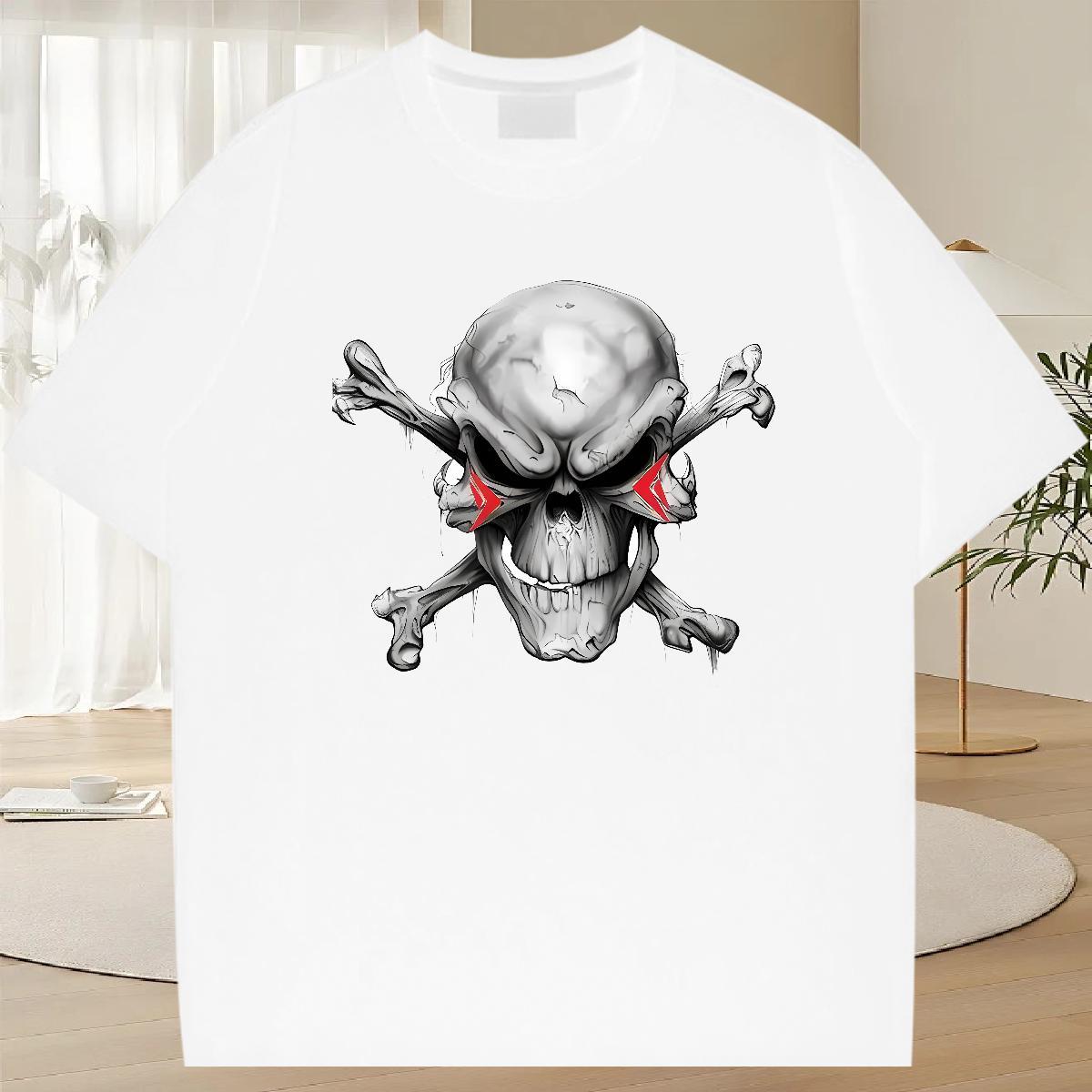 Brand T Shirts Men 230g Cotton skull Spring Summer Customized Print Breathable Crew Neck Men Tees Classic Tshirts