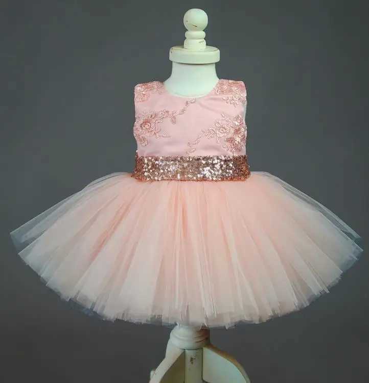 Princess child baby girl cute bow tie sequin dress lace transparent sleeveless mini dress holiday party blank cute dress W240823