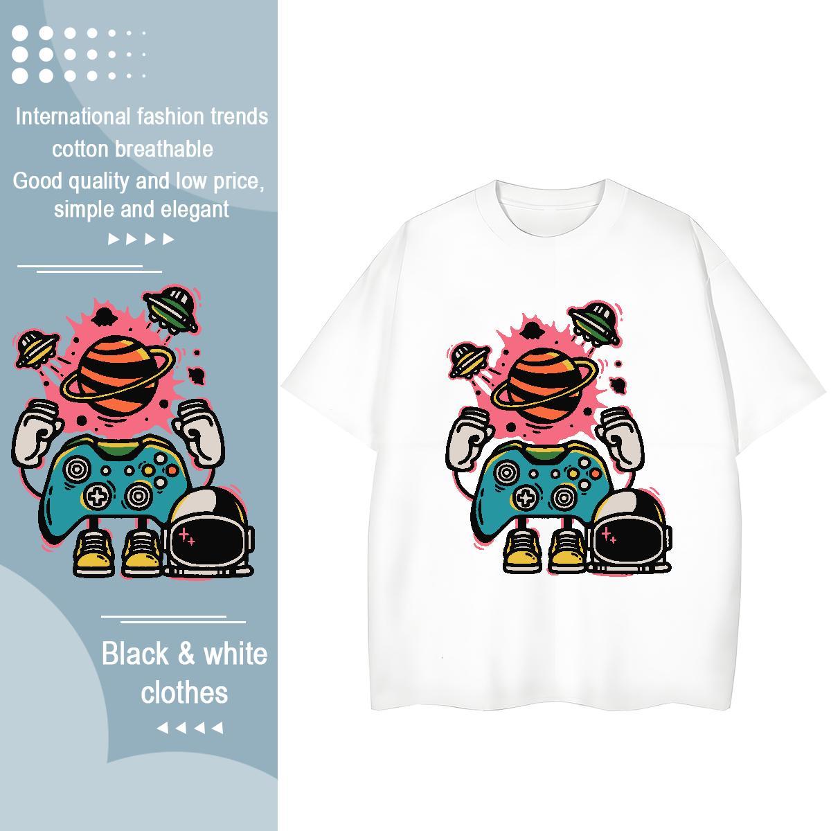 5A Tshirt for Man Woman 100% Cotton 230g space High Street Hip Hop T-Shirts for Women Breathable Black White Wear