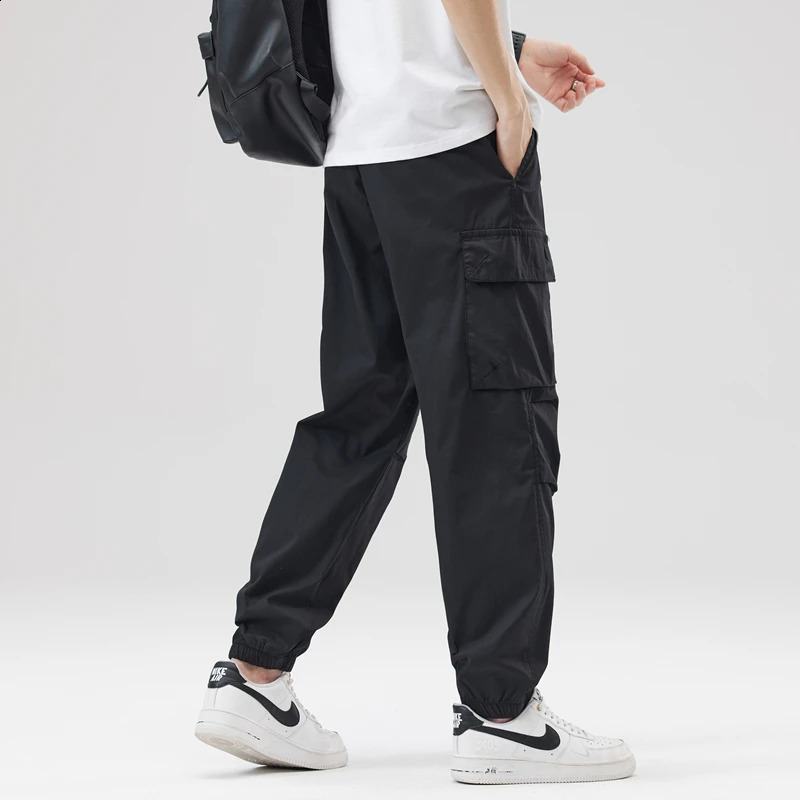 Hip Hop Streetwear Cargo Pants Spring Summer Casual Pans Men Streetwear Solid Color Pants Elastic Waist Wide Leg Mens Joggers 240822