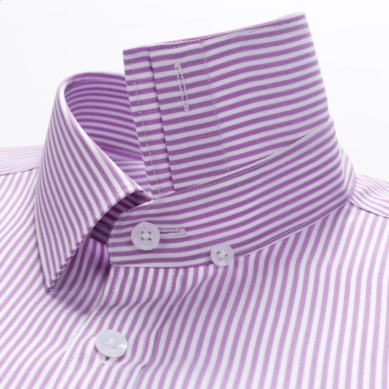Mens Classic Striped Printed Wrinkle-Resistant Dress Shirts 100% Cotton Regular-Fit Formal Business Long-Sleeve Non-iron Shirt 240822