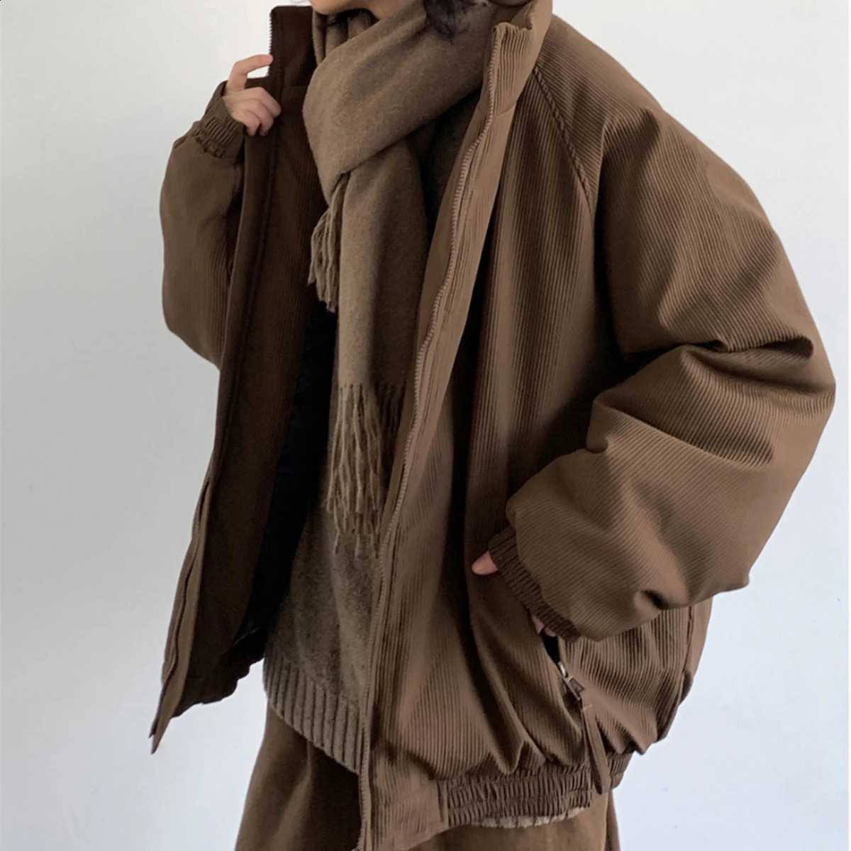 High quality winter apron jacket streetwear mens stand up collar womens hiphop couple park heavy 240822
