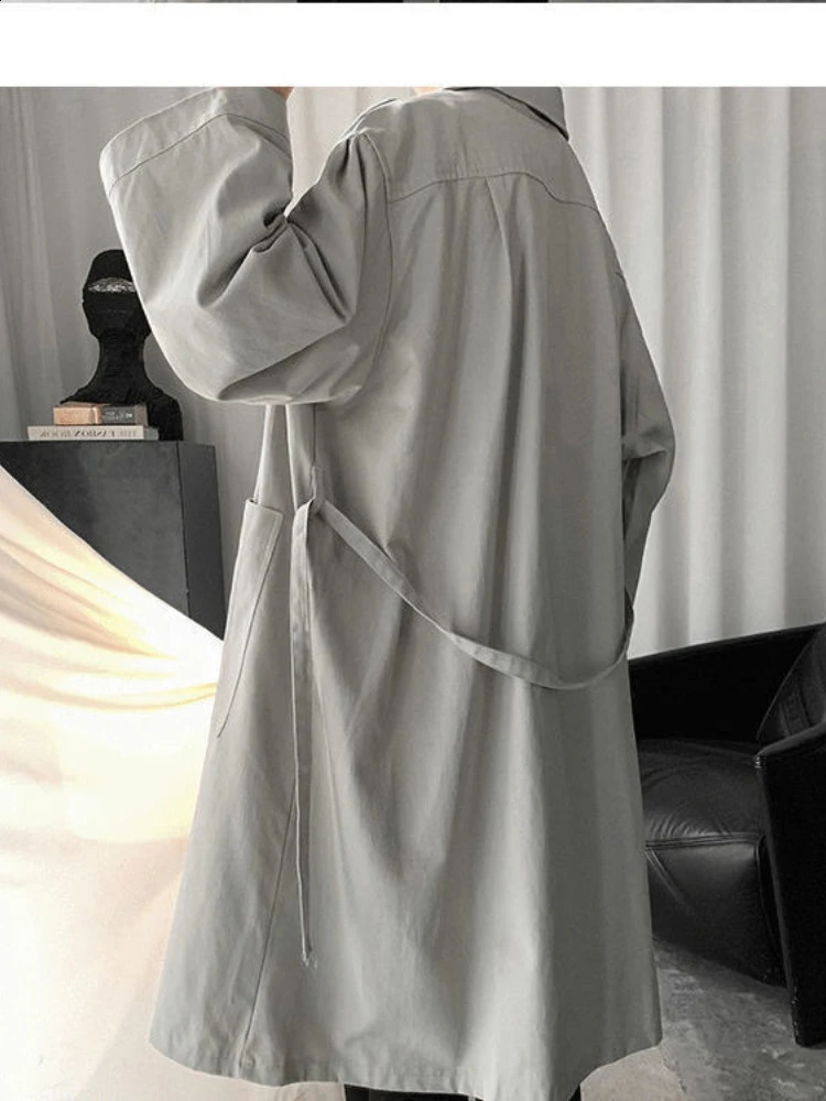 Spring Mid-length Trench Coat Mens All-match Loose Coat Hong Kong Style Trendy Personality Handsome Over-the-knee Coat 240822