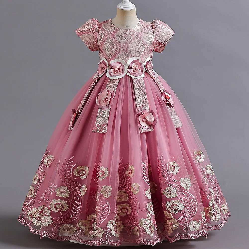 2023 New Year Girl Elegant Long Dress Flower Girl Princess Dress Carnival Easter Celebration Party Glitter Ball Dress W240823