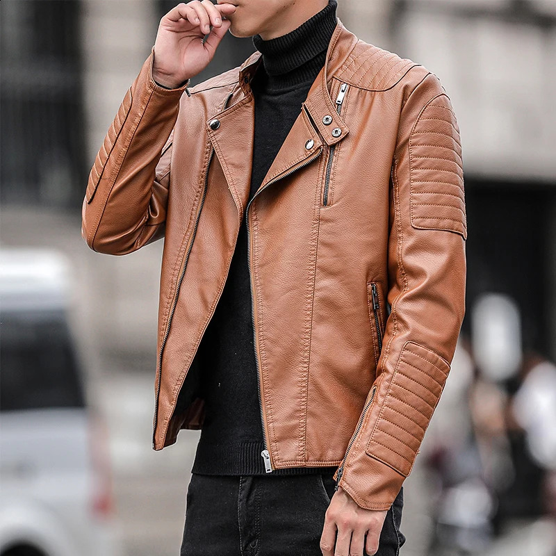 Mens Arrived Motorcycle Youth Stand Collar Streetwear Jacket Autumn Spring Natural Leather Plus size Fashion Jacket Mens 240822
