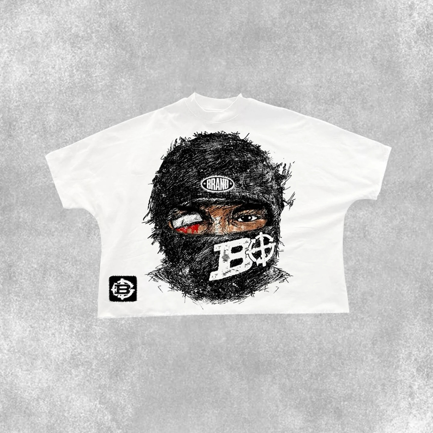 Street clothing Tshirt Y2K short sleeved top retro punk rock pattern oversized mens round neck cotton 240822
