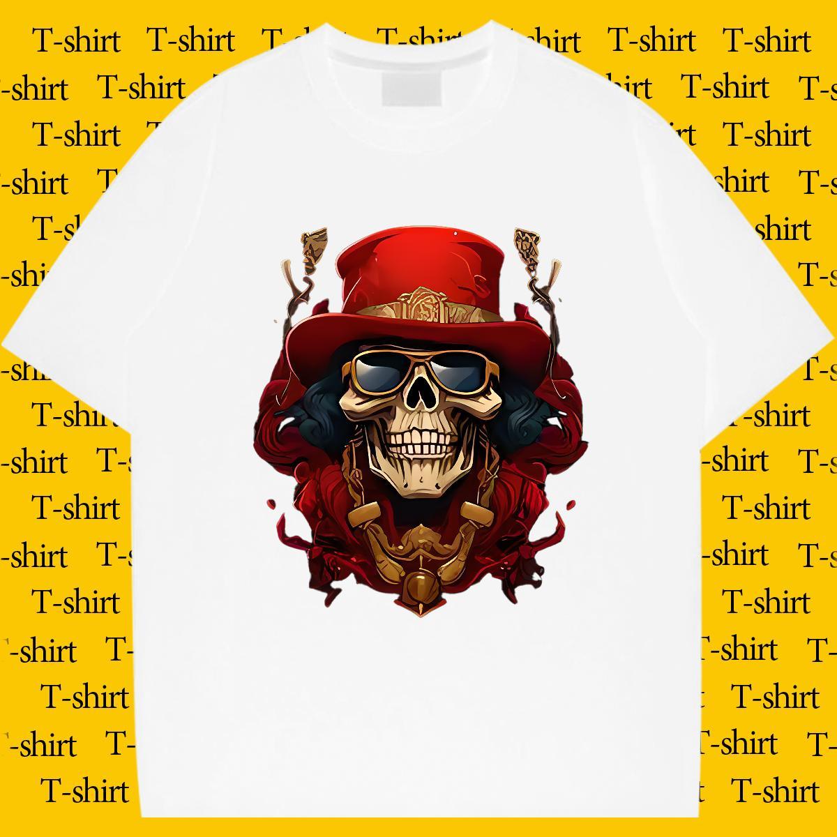 Wholesale T Shirt For Man 230g Pure Cotton skull Casual Cartoon Printing L-4XL Breathable Short Sleeve Tshirt for Man Woman Free Shipping Tops Tees
