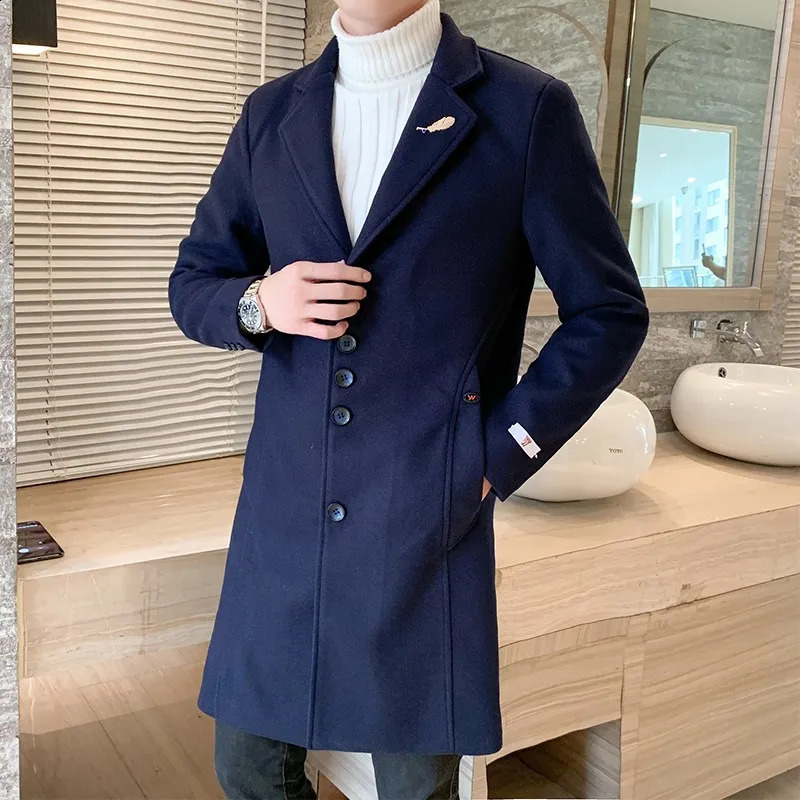 Red Long Mens Trench Coats Woolen Burgundy Elegant Gentleman Overcoats England Vintage Classic Claret Long Jackets Mens 240822