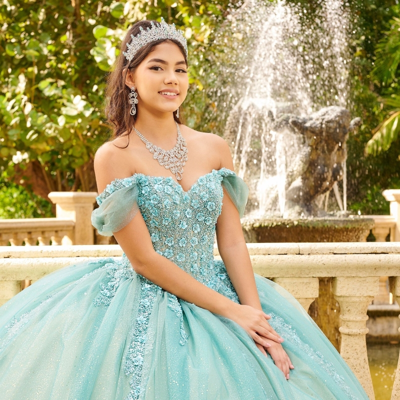 Mexico Water Blue Sweetheart Ball Gown Quinceanera Dresses Beaded Crystal Appliques Birthday Party Dress Robe Sweet 16 Vestidos De 15 Anos