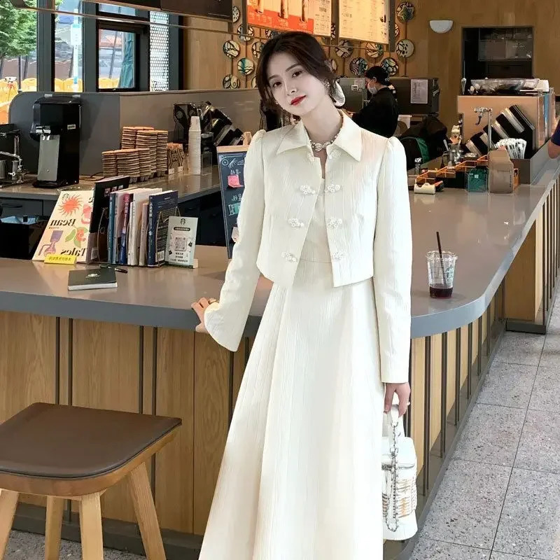 Insozkdg Women Dresses Set Elegant Office Lady Formal Two Piece Skirt Suit Female Casual Long Sleeve Jacket with 240823