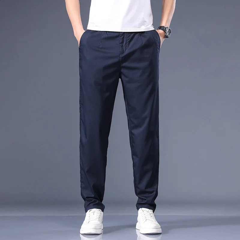 Spring plus size casual trousers straight trousers thin section youth men plus size stretch trousers black 44 40 men pants 240822
