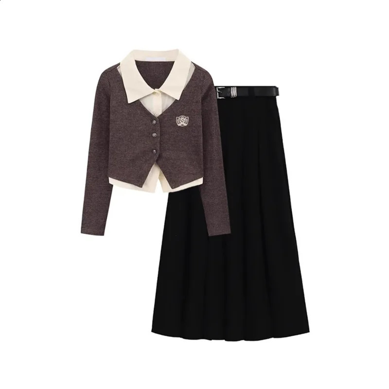 Women Two-piece Set of High-grade Temperament Light Mature Style Retro Spice Sweater Knit Pleated Skirt Gentle Little Fragrance 240823