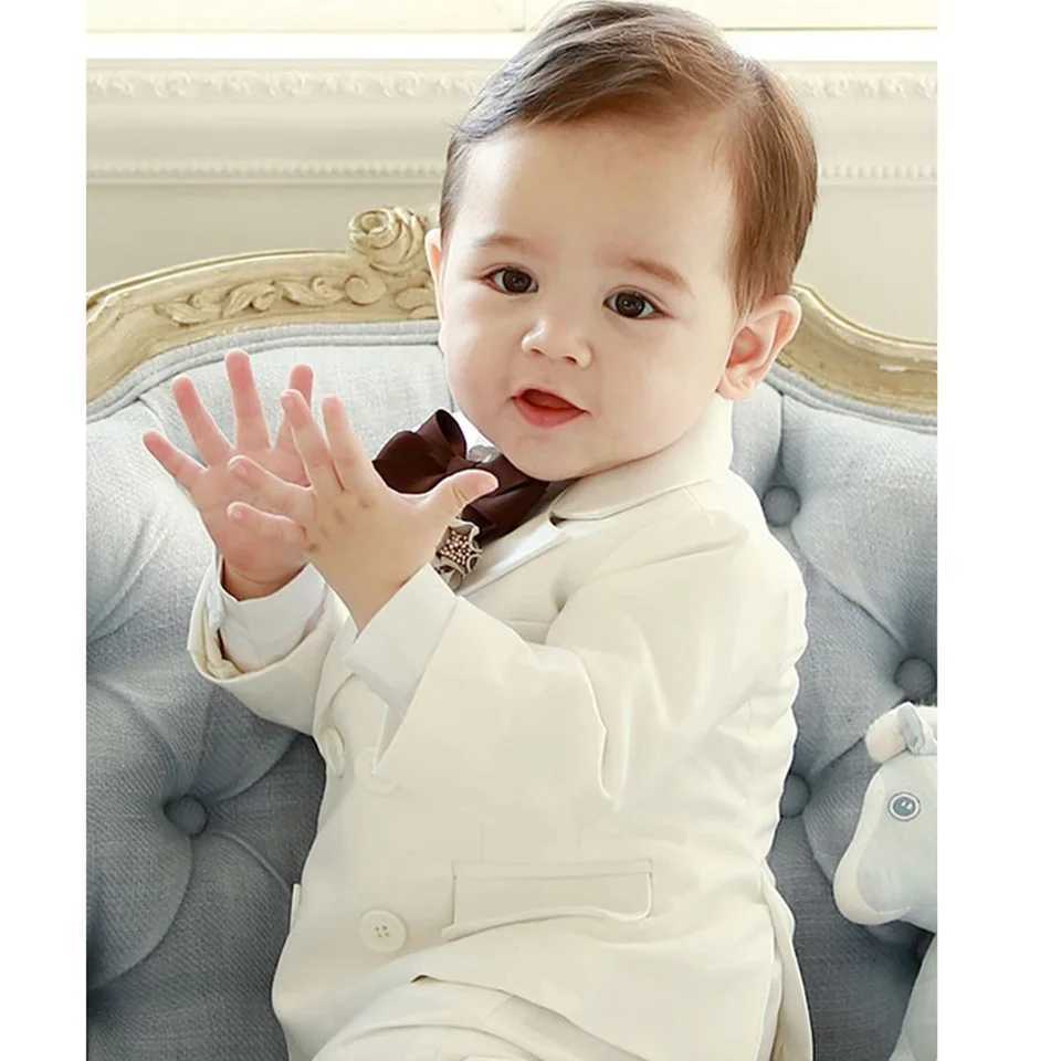 2-piece childrens boy white jacket pants childrens immersion wedding dress baby boy elegant dress party costume W240823