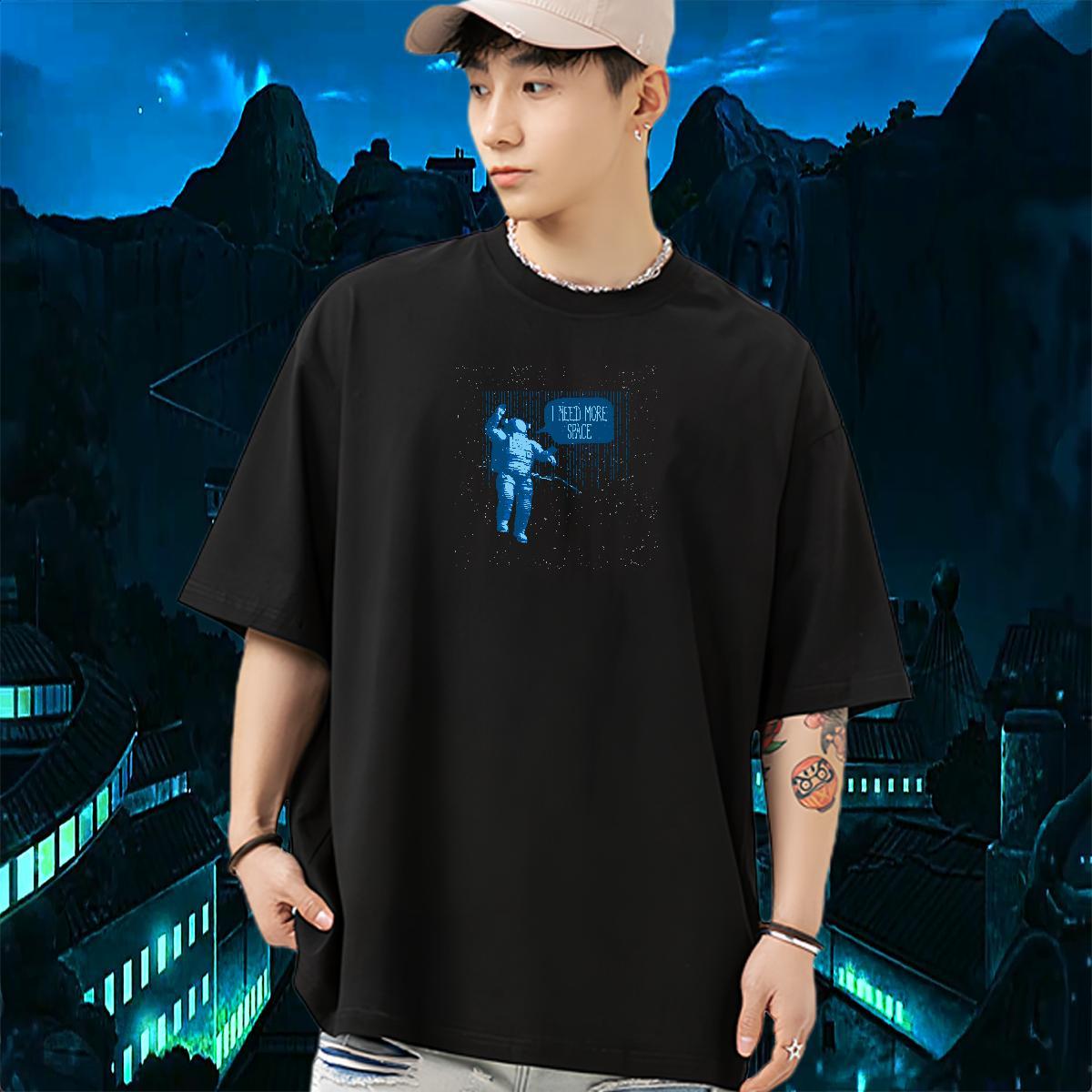 Loose Men T Shirts 230g Cotton spaceman Outdoor Oversized 3XL 4XL Breathable Mens Tshirts Brand Clothes