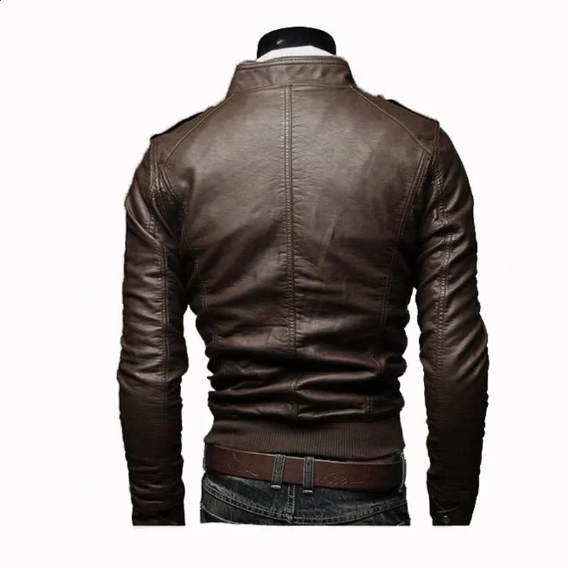 Men Faux Leather Jacket Zippers Mens Stand Collar Coat Spring Autumn Casual Slim PU Jacket Male Moto Biker Coats Outerwear 240822