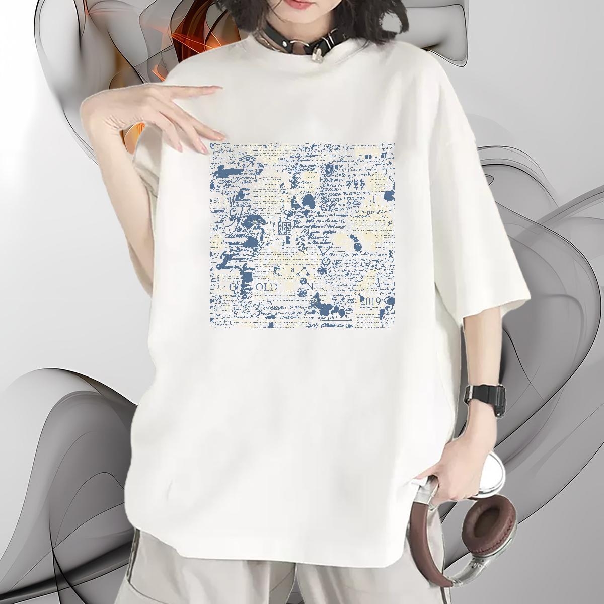 Free Shipping Women Tees 100% Cotton 230g full Beach T-Shirts for Women Breathable Crew Neck Cartoon Printing L-4XL Wear