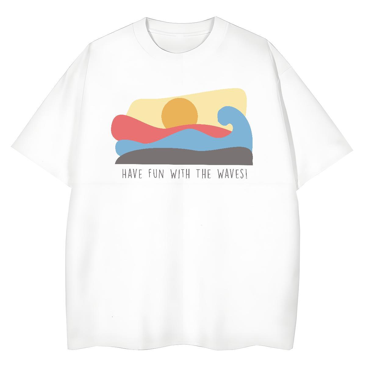 Brand Couples T Shirts 230g 100% Cotton wave Casual Sport T-Shirts for Women Breathable DIY Anime Wear