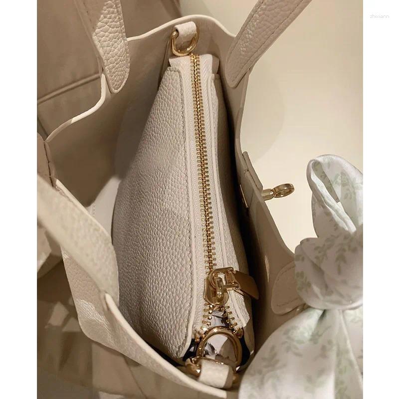 Versatile 2025 Shoulder Bag: PU Leather Bucket Crossbody With Silk Scarf New Free Delivery Designer Bag