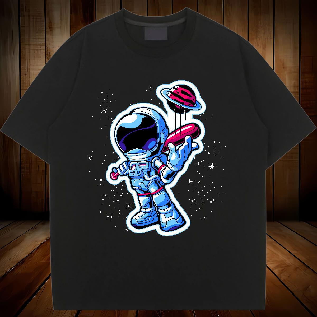 Soft Women Tshirts 230g Cotton cosmonaut Casual Sport T Shirts Women Short Sleeve O-Neck Custom Cartoon Top Shirts