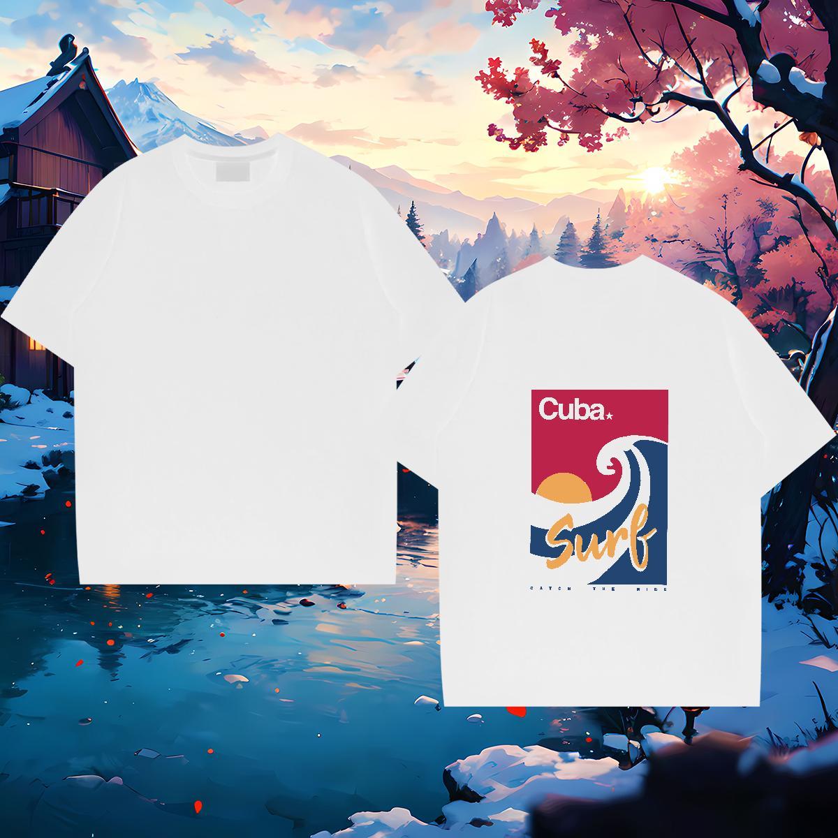 Cool T-Shirts 230g 100% Cotton sea wave Home Outdoor White Plus Size Crew Neck Breathable Mens Tshirts Classic Polos