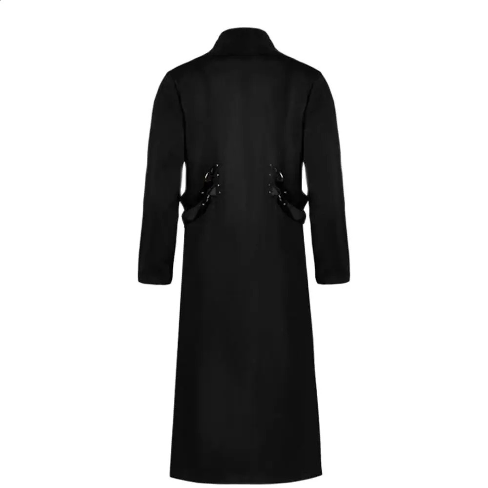 Punk Outerwear Medieval Man Trench Coat Black Mens Jacket Steampunk Windbreaker Gothic Clothing Halloween Costume 240822
