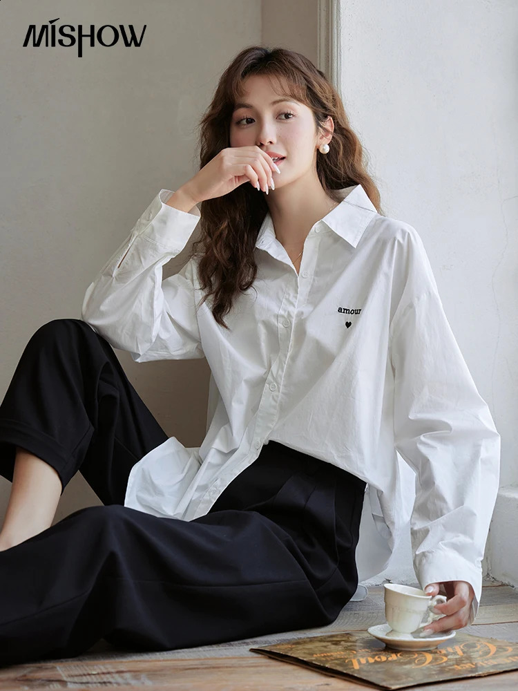 MISHOW Long Sleeve100 Cotton Shirt for Women Autumn Korean Single Breasted Turn-down Collar Loose Casual Shirts MXC42C0110 240823