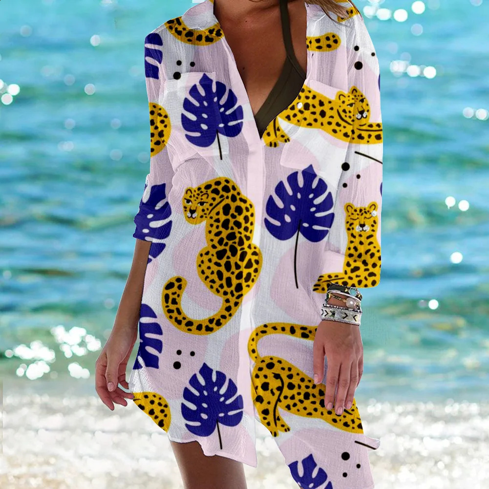 Summer Sea World Starfish 3D Print Blouses Women Long Sleeve Blusas Mid-length Shirts Buttons Shirt Blouse Woman Pocket Tops 240823