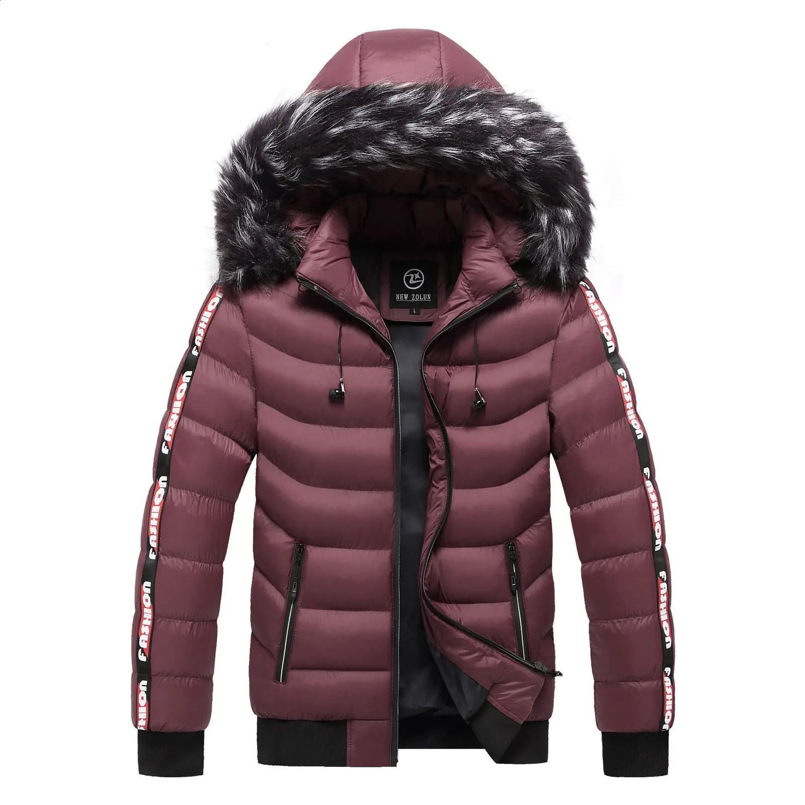 Mens winter warm hooded park jacket mens fur collar thick wool windproof down 240822