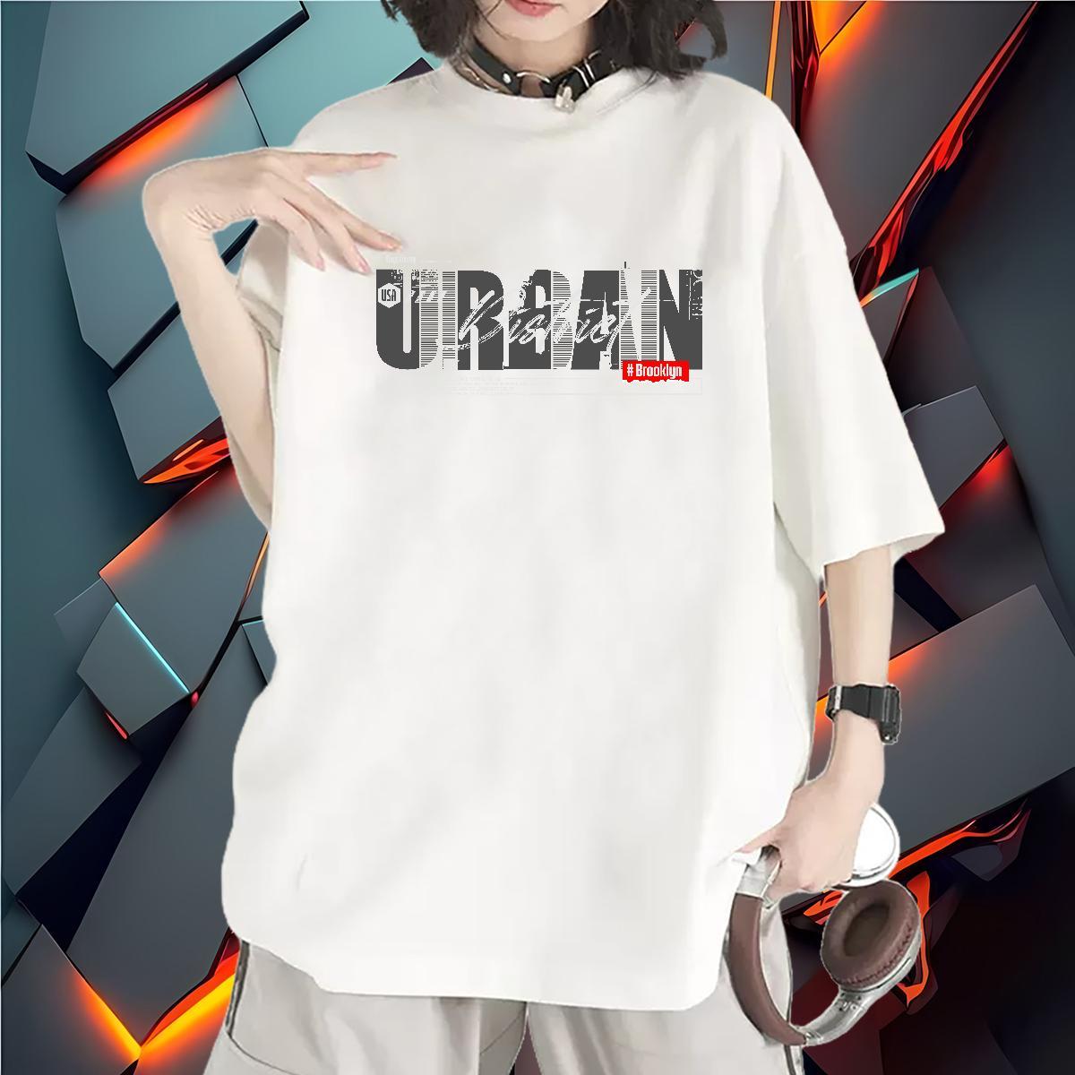 Loose fit Lady T shirt 230g 100% Cotton letter Daily Outfit Woman T Shirts Breathable Crew Neck Black White Tops Shirt