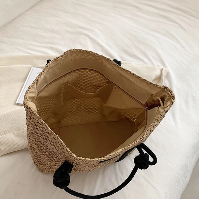 Handwoven Womens Shoulder Handbag Bohemian 2024 Summer Fashion Straw Beach Tote Bag Travel Shopper Weaving Shopping Bags 240822