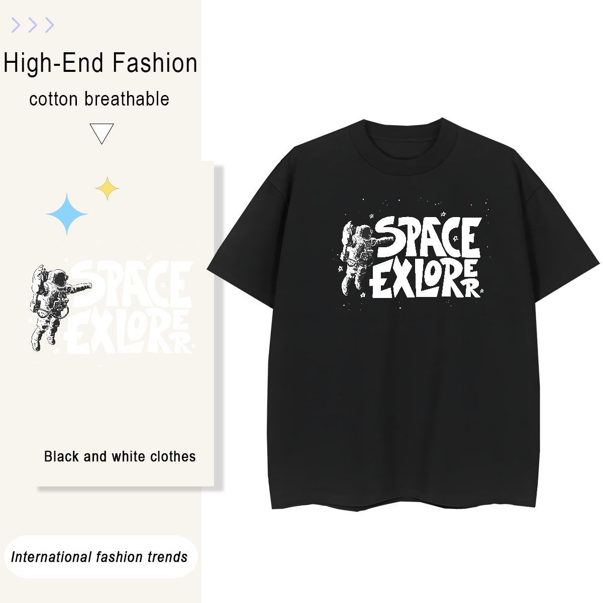 Loose fit Unisex Tshirts 230g Pure Cotton spaceman Street T Shirts Women Breathable Soft DIY Anime Tees Shirts