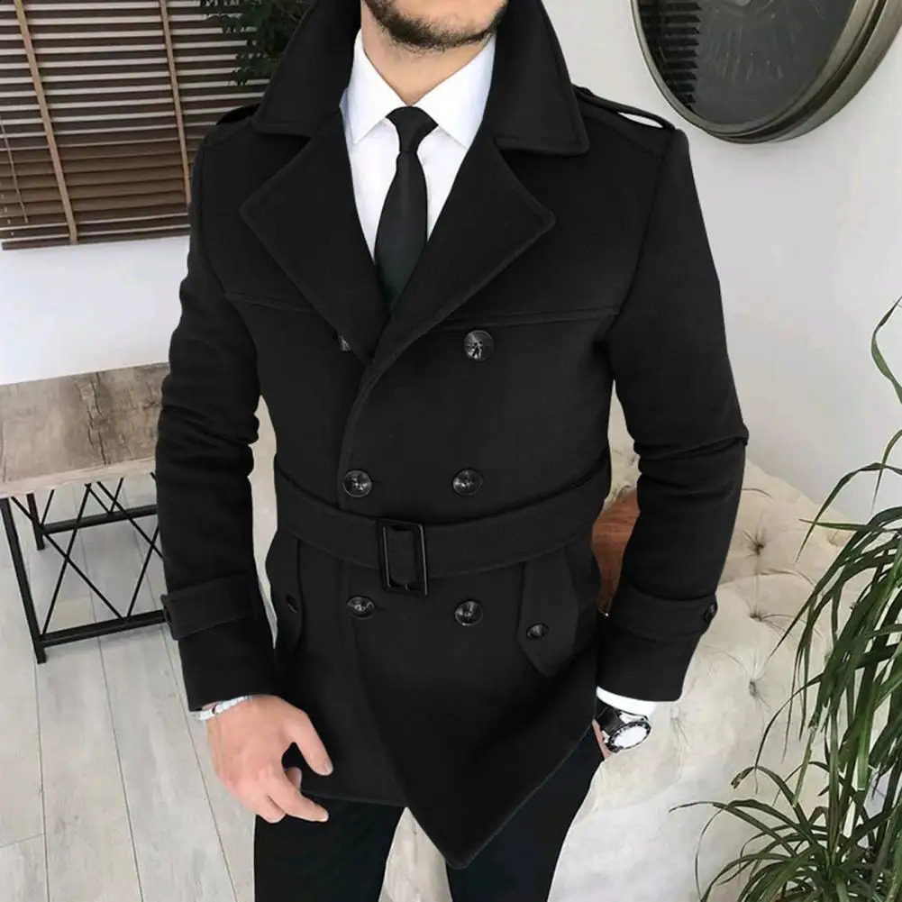 Autumn Winter Mens Double Breasted Woolen Overcoat High Quality Male Laple Belt Solid Thick Trench Coat Trend Outerwear 240822
