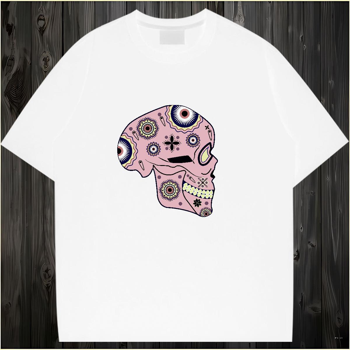 Brand T-Shirts 230g 100% Cotton skull Home Outdoor Plus Size Cartoon Round Neck Short Sleeve Men Tees 2024 DIY Clothes