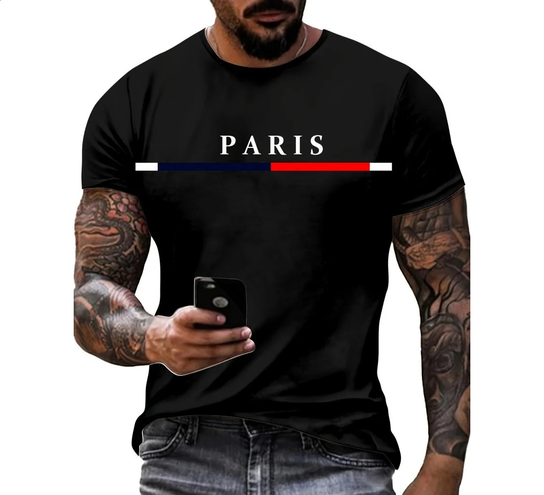 Fashionable mens Tshirt gradient color Paris graphic 3D printed casual short sleeved oversized top 240822