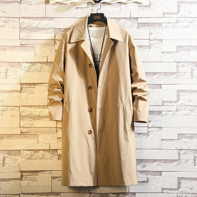 Spring Men Trench n Solid Color Breasted Oversize Leisure Teen Long Coats Outwear Hombre Korean Style Windbreaker 240822