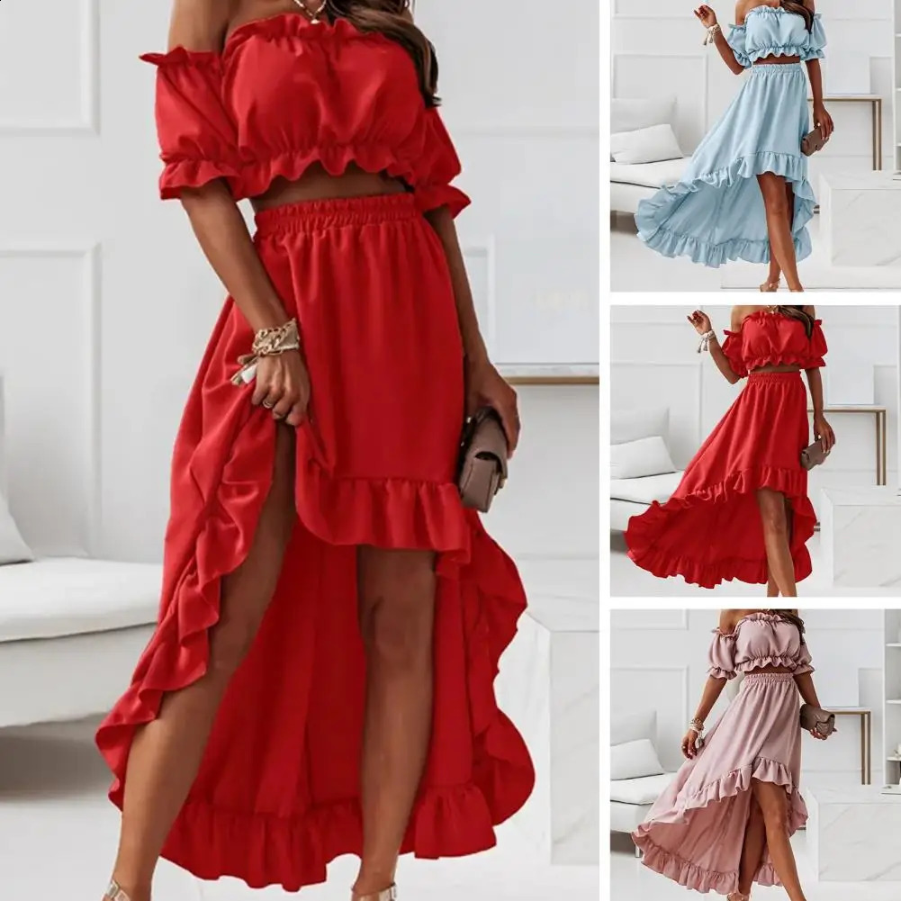 Chic Women Top Set Patchwork Wear-resistant Skirt Set Pure Colors Elegant Skirt Set for Dating 240823