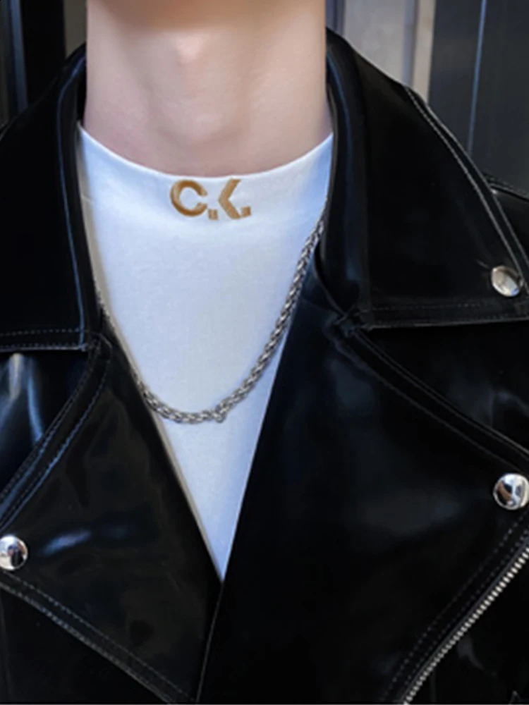 Mauroicardi Spring Autumn Cool Black Shiny Reflective Patent Pu Leather Biker Jacket Men Belt Zipper Plus Size European Fashion 240822